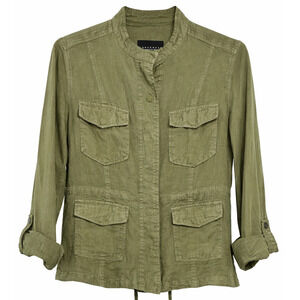 Sanctuary Womans Small Olive Green Utility Jacket Snap Front 4 Pocket Drawstring